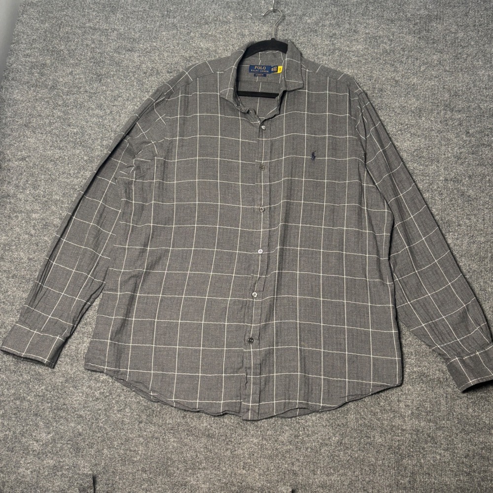 Polo Ralph Lauren Mens XXL Grey Classic Fit Flannel Button Down Shirt